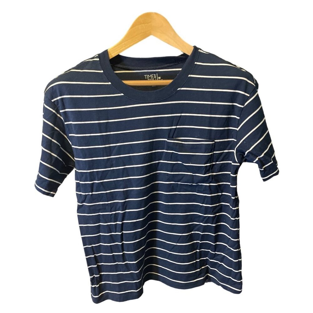 Time and Tru Short Sleeve Navy Striped Top SZ Medium